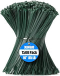 XINGO 16 Inch Garden Green Zip Ties 1500 PCS, 85 LBS Tensile Strength, UV Resistant Cable Ties, Premium Self-locking Plastic Ties for Indoor and Outdoor Use by XINGO