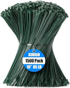 XINGO 16 Inch Garden Green Zip Ties 1500 PCS, 85 LBS Tensile Strength, UV Resistant Cable Ties, Premium Self-locking Plastic Ties for Indoor and Outdoor Use by XINGO