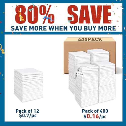 TEAWOO White Microfiber Cleaning Cloths Bulk-400 Pack, Cleaning Rags White - Image 2