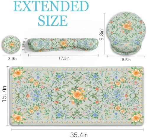 LIMKRIAN Floral Desk Mat Set, Cute Green Mouse Pad with Gel Wrist Rest - Image 6