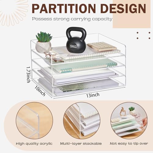 Harloon 4 Tier Paper Organizer Letter Tray Acrylic Desk File Organizer - Image 2