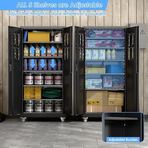 SUXXAN Wide & Deep 71"x34"Wx18 D Metal Garage Storage Cabinet Black - Image 5