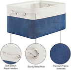 TheWarmHome Storage Basket for Organizing - Medium 3 Pack 14x10x7 inch Fabric Storage Cubes for Shelves with Rope, Collapsible Storage Bin for Organizer Closet Cloth Gift Toy (White & Jean Blue) - Image 6