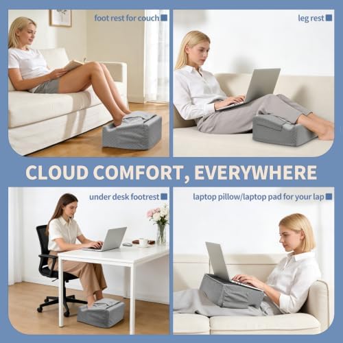 Under Desk Footrest with Rocking Base & Warming Cover, Gray Check - Image 3