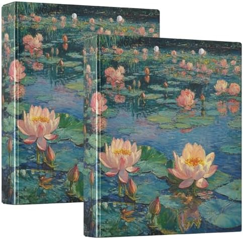 JIPONI 3 Ring Binder Lotus Monet 1 Inch Round Binders for Men Women Students, Cute File Organizer for Office Home School by JIPONI