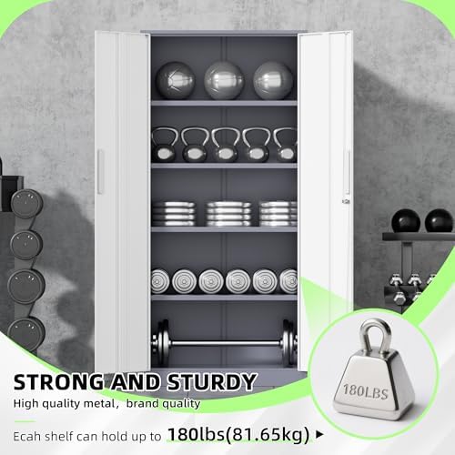 INTERGREAT Metal Storage Cabinet, 72" Locking Steel Cabinets with 2 Door and 4 Adjustable Shelves, Tall Metal Cabinet for Home Office, Garage, Warehouse,(New Grey) - Image 6