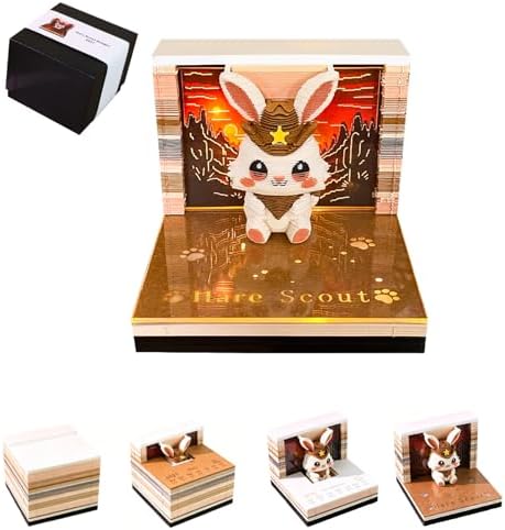 3D Calendar 2027, Desk Time Piece Calendar 2027,Tear-Away 3D Paper Art Notepad w LED Lights,Creative 3D Memo Artsy Pad Calendars, DIY Paper Carving Gift (Rabbit Warrior) by Ksgolif