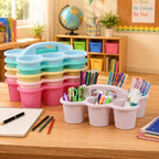 6 Pack Classroom Caddy With Handle, Pink Purple - Image 6