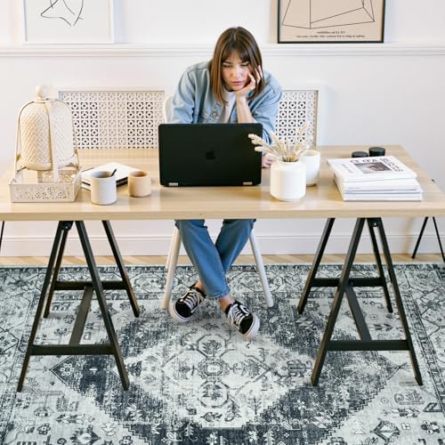 Anidaroel Office Chair Mat for Hardwood & Tile Floor, 8x10 Floor Mat for Office Chair, Under Desk Rug for Rolling Chair on Hardwood, Low Pile Carpet Floor Protector Rug, Easy to Clean, Light Grey - Image 2