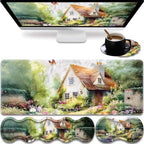 31.5"x 11.8" Oversized Gaming Mouse Pad Set, Ergonomic Keyboard and Mouse Wrist Rest + Cup Holder, Non-Slip Desktop Pad, Suitable for Home and Office Use, Farmhouse Cottage Garden by FOKBVNFLL
