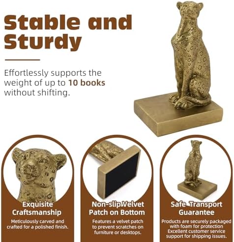 Gold Cheetah Book Ends, Decorative Leopard Bookends for Shelves - Image 2