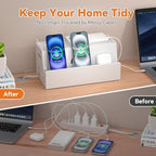 Bamboo Cable Management Box, White, 31X14X15.5CM - Image 2