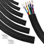 Automotive Wire Loom High Temperature Braided Wire Loom, Split-Sleeve Heat Resistant Wiring Loom Cord Cover for Harness Wires, Self-Wrapping Heavy Duty Sheathing Cable Management Black (1.5"-6.6Feet) by MTJSWXSY