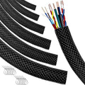 Automotive Wire Loom High Temperature Braided Wire Loom, Split-Sleeve Heat Resistant Wiring Loom Cord Cover for Harness Wires, Self-Wrapping Heavy Duty Sheathing Cable Management (3/8"-30Feet) by MTJSWXSY
