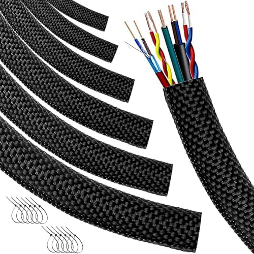 Automotive Wire Loom High Temperature Braided Wire Loom, Split-Sleeve Heat Resistant Wiring Loom Cord Cover for Harness Wires, Self-Wrapping Heavy Duty Sheathing Cable Management (3/8"-30Feet) by MTJSWXSY