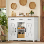 TEENFON Storage Cabinet, Coffee Bar Cabinet with 3 Drawers, 2 Adjustable Shelves & 2 Doors, Buffet Cabinet, Kitchen Cabinet for Kitchen, Dining Room, Living Room, White - Image 3