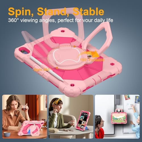 Case for iPad (A16) 11th/10th Generation 11/10.9 Inch 2025/2022, Ubearkk for iPad a16 case with Screen Protector, 360 Degree Rotating Stand Shoulder Strap Pencil Holder,Rose Pink - Image 6