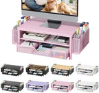 Monitor Stand Riser with Mesh Drawer and 2 Side Pen Holders, Pink Metal Top by Unknown