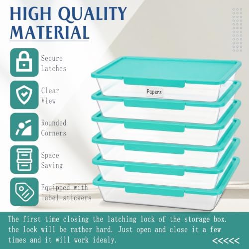 Tinlade 12 Pack Classroom Clear Paper Storage Bins with Lids, Teal - Image 3