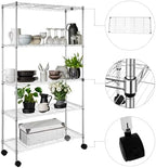 5 Tier Storage Racks Shelving, Heavy Steel Pantry Shelves, Adjustable Wire Shelving Rack with Wheels, Suitable for Garage, Kitchen, Bathroom, Office, 35" W x 14" D x 65" H, Chrome - Image 4