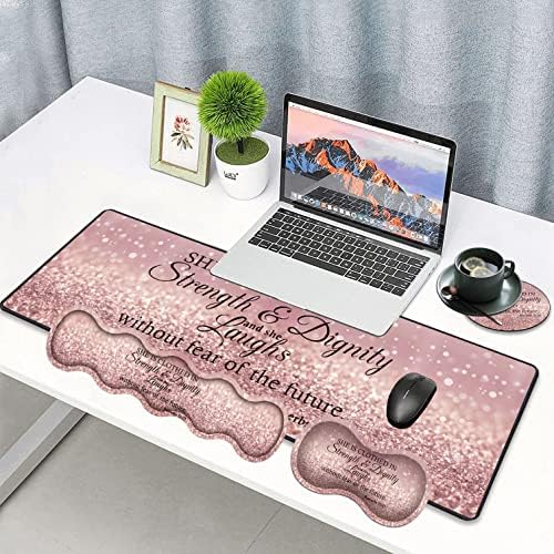 Large Gaming Mouse Pad, Keyboard Wrist Rest pad + Mouse Wrist pad + Coaster Set Extended Waterproof Non-Slip Table mat Suitable for Home Office Learning Games - Bible Verses Proverbs 31:25 - Image 2