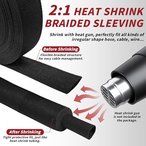 Oleitodh 66 ft 3/8 in 2:1 Heat Shrink Braided Sleeving, Black - Image 4