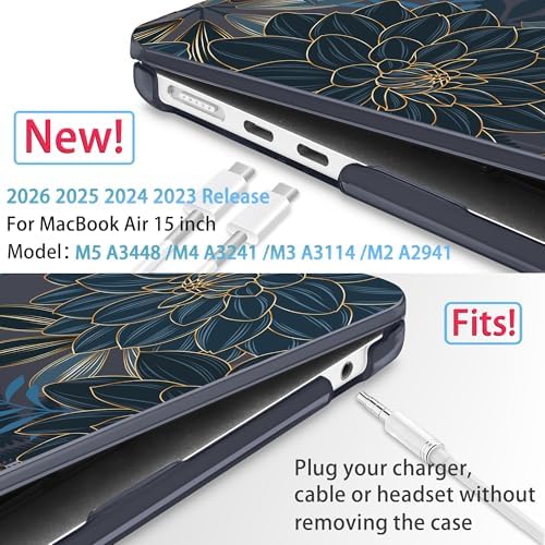 Mektron for 2026/2025/2024/2023 MacBook Air 15 INCH M5 A3448 /M4 A3241 /M3 A3114 /M2 A2941 Case, Printed Plastic Hard Shell Cover with 15.3" Liquid Retina Display Touch ID, Dahlia Flower C035 - Image 2