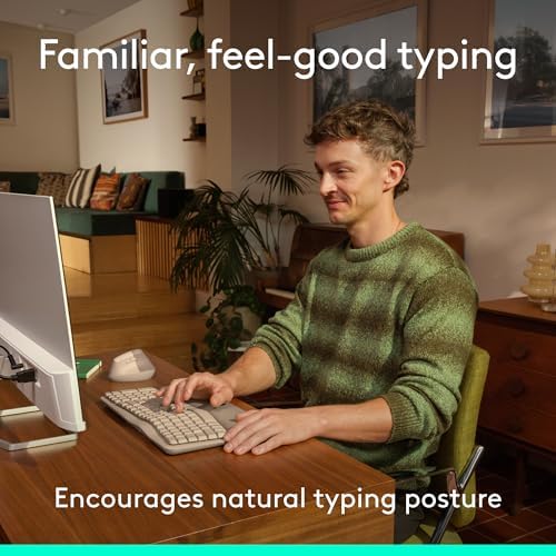 Logitech Wave Keys Ergonomic Wireless Keyboard with Palm Rest - Sand - Image 3
