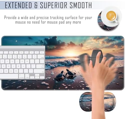 TGFEWYTJYJ Extended Gaming Mouse Pad,Memory Foam Ergonomic Keyboard Mouse Wrist Rest Support Set,Large Desk Mat with Stitched Edges,Non-Slip Base Mousepad Home Office,Sea Turtles - Image 4