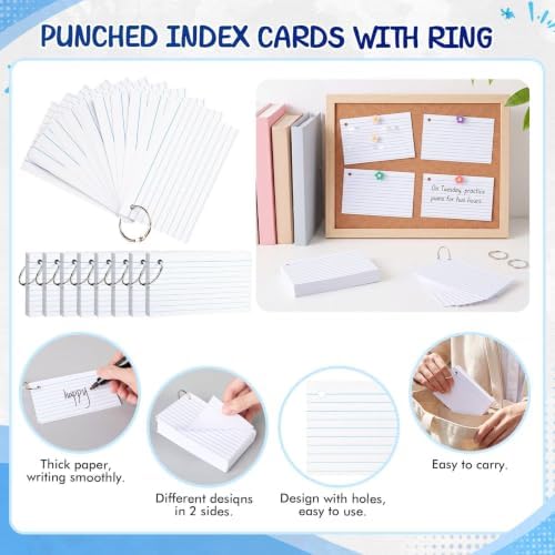 Yexiya 1000 Pcs 3 x 5 Inch Index Cards with Rings Hole Punched Notecards - Image 6