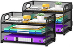 Cawukege 3 Tier Paper Organizer with Handle, Metal Desk Organizer Mesh Paper Letter Tray File Folder Document Sorter for Classroom, School, Office Storage (2, Black, 3-Tier (12.6" x 9.1" x 7.5") by Cawukege