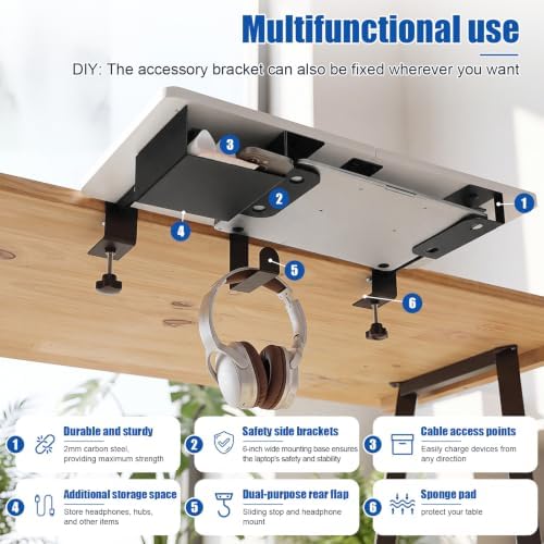 Novabright 24" x 12" Desk Extender Tray with Side Storage Rack Heavy Duty Desk Extender Under Desks Laptop Mount Keyboard Extenders for Desks with a Concealed Storage Area for Cable & Earphone (White) - Image 7