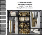 BLU MONACO | Black Metal Mesh Desk Drawer Organizer Tray | 12 Adjustable Compartments & 9 Removable Dividers | Space-Saving Office Supplies Organizer for Drawers, Vanity, Kitchen & Workspace Storage - Image 4