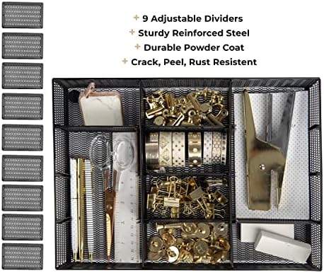BLU MONACO | Black Metal Mesh Desk Drawer Organizer Tray | 12 Adjustable Compartments & 9 Removable Dividers | Space-Saving Office Supplies Organizer for Drawers, Vanity, Kitchen & Workspace Storage - Image 4