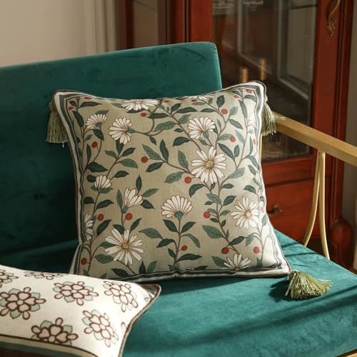 ISAENNE Designer Linen Square Throw Pillow Cover,Set of 2,18"x18"-Brune A - Image 2