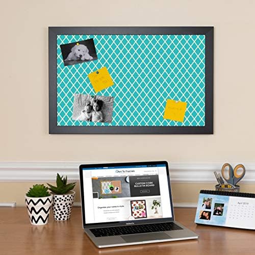 PinPix 20x14 inch Cork Bulletin Board. This Decorative Framed Pin Board Comes with Diamond Pattern in Neon Blue Design and Satin Black. Ideal for Home, Office Decor or School (PinPix-350) - Image 3