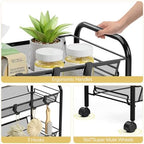 TOOLF 5 Tier Rolling Cart, Metal Utility Storage Cart with Wheels, Black - Image 4