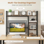 GIANTEX Desktop Bookshelf, 38.5" Dorm Desk Hutch for 27" Monitor (Brown) - Image 5