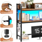 REIBII 2-Tier Desk Shelf with LED for Bedroom and Home Office, Rustic Brown - Image 4