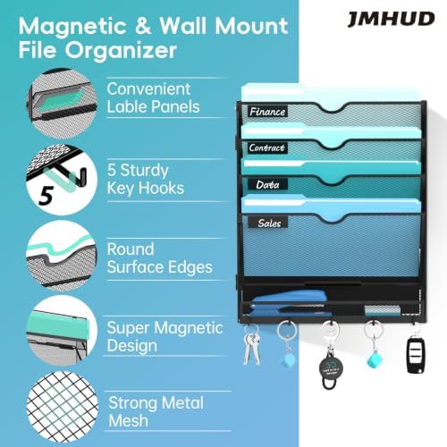 5 Tier Magnetic File Holder with Hooks for Letter Size Files - Image 3