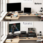 Fenge Dual Monitor Stand, Corner Desk Shelf with Drawer & Slide-Out Tray - Image 6