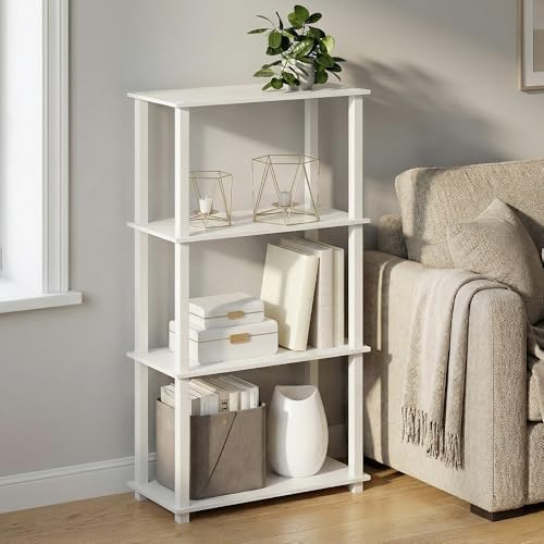 Furinno Turn-S-Tube Storage Shelves, 4-Tier Book Shelf, Corner Shelf, Toolless Open Frame Standing Shelves, for Organization and Storage, Living Room, Garage, Home Office, White - Image 2