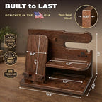 TESLYAR Wood Phone Docking Station for Men - Desk or Nightstand Organizer - Birthday Gifts for Husband, Dad - Anniversary Idea from Wife - Key Holder, Stand Wallet, Watch & Essentials (Bourbon Brown) - Image 6