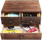 MyGift Wooden Desk Organizer with Drawers, Dark Brown Wood Desktop Storage Cabinet with 3 Drawers for Office Supplies, Sewing Kits and Accessories - Image 5