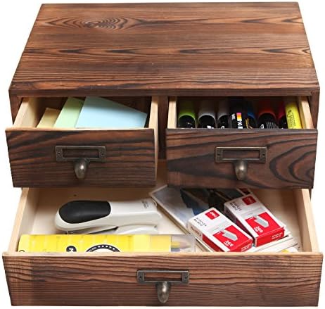 MyGift Wooden Desk Organizer with Drawers, Dark Brown Wood Desktop Storage Cabinet with 3 Drawers for Office Supplies, Sewing Kits and Accessories - Image 5