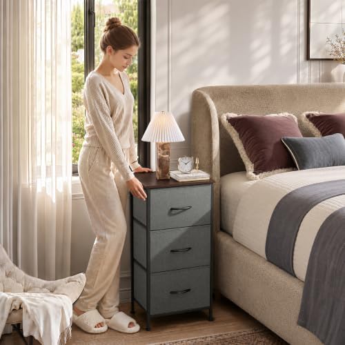 WLIVE Small Dresser Nightstand for Bedroom, 3 Drawers, Dark Grey - Image 2