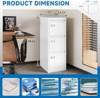 BYNSOE 3 Drawer File Cabinet with Lock Metal Vertical File Storage Cabinet Office Home Steel Vertical File Cabinet for A4 Legal/Letter Size Narrow File Cabinet Locked,Assembly Required - Image 4