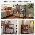Homieasy 3D Printer Stand with Power Outlet, 23.6" x 23.6", Rustic Brown - Image 7
