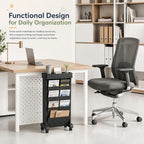 5-Tier Rolling Bookshelf Cart with Wheels, Black - Image 5