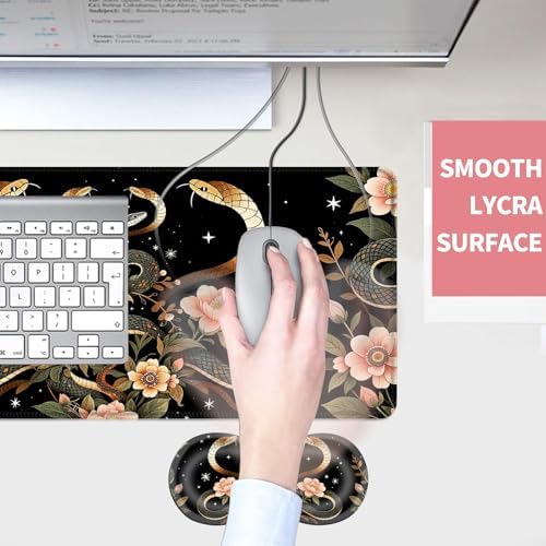 Mouse Pad,Large Desk Mat Set, 4in1 XL Mousepad + Keyboard Wrist Rest+Mouse Wrist Rest+Coaster with Ergonomic Desk Pad for Home Office Table Computer Cover -Aesthetic Snake Floral - Image 4